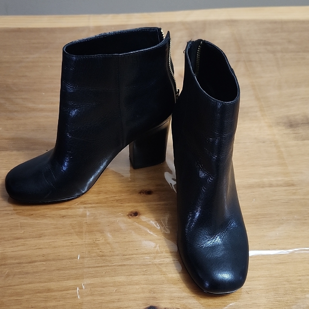Nine West Black Leather Block Heel Ankle Booties